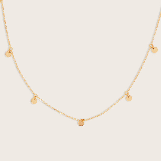 14k Yellow Gold Circle Charm Station Necklace