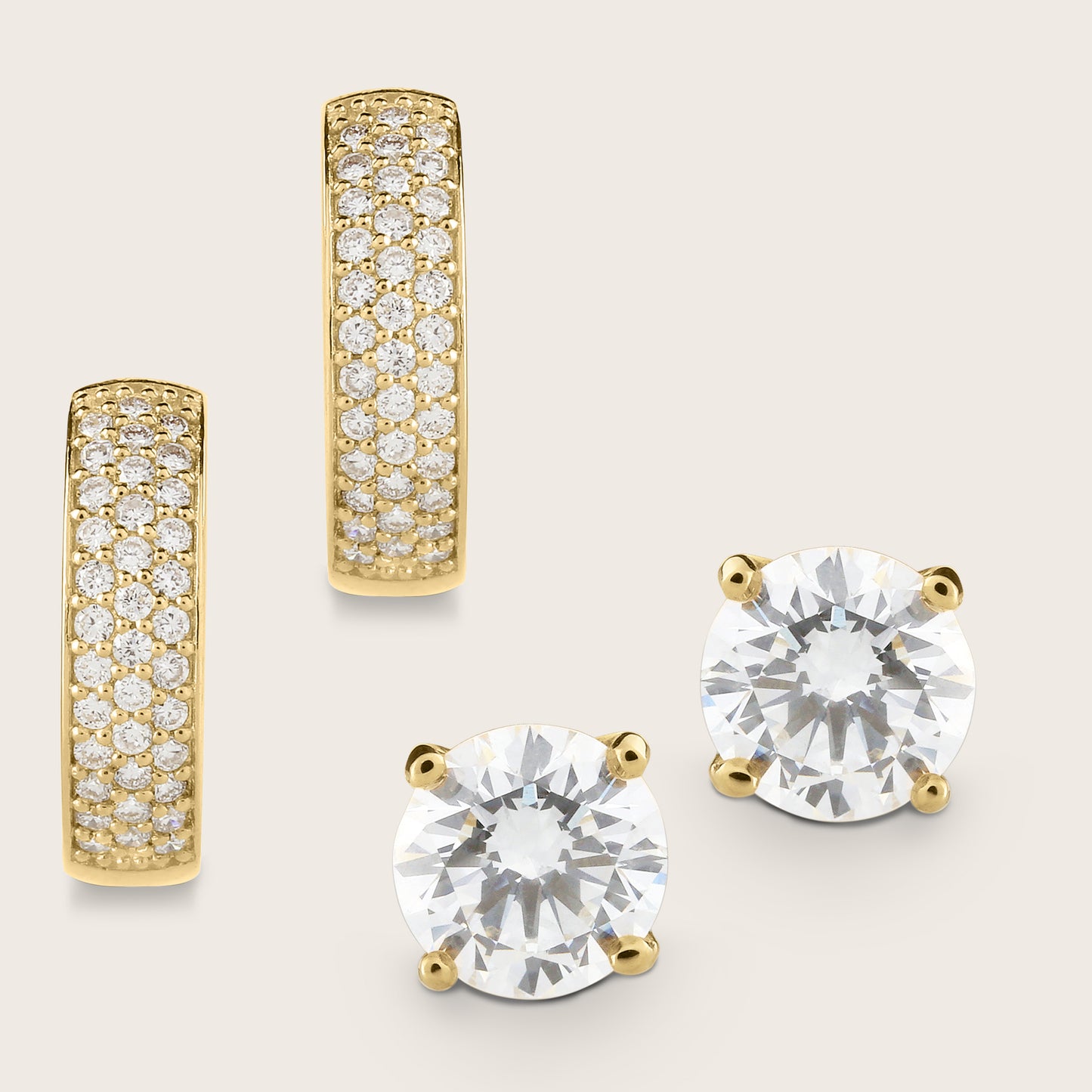 Lab Grown Diamond Pavé Huggie Hoops & 1.5ct Solitaire Stud Earrings Set