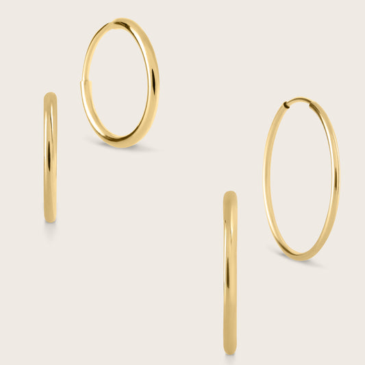 14k Yellow Gold 14mm & 25mm Infinity Hoop Earrings Set