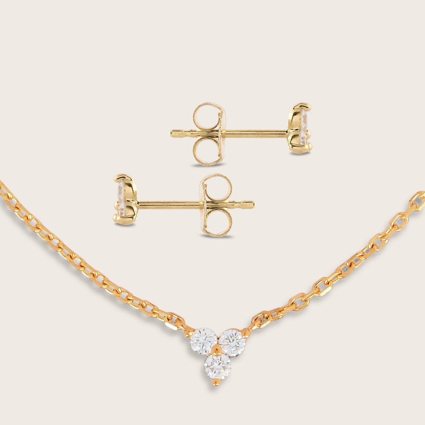 14k Gold Lab Grown Diamond Triplet Stud Earrings & Pendant Necklace Set