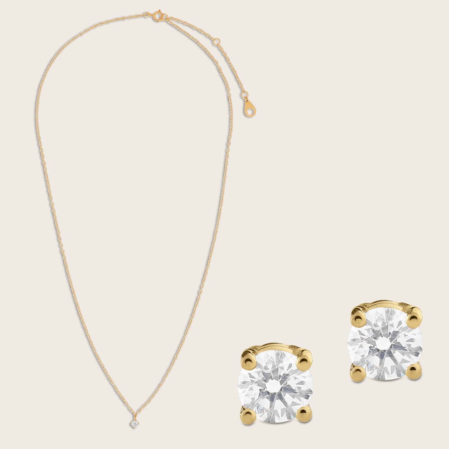 Lab Grown Diamond Solitaire Stud Earrings & Pendant Necklace Set