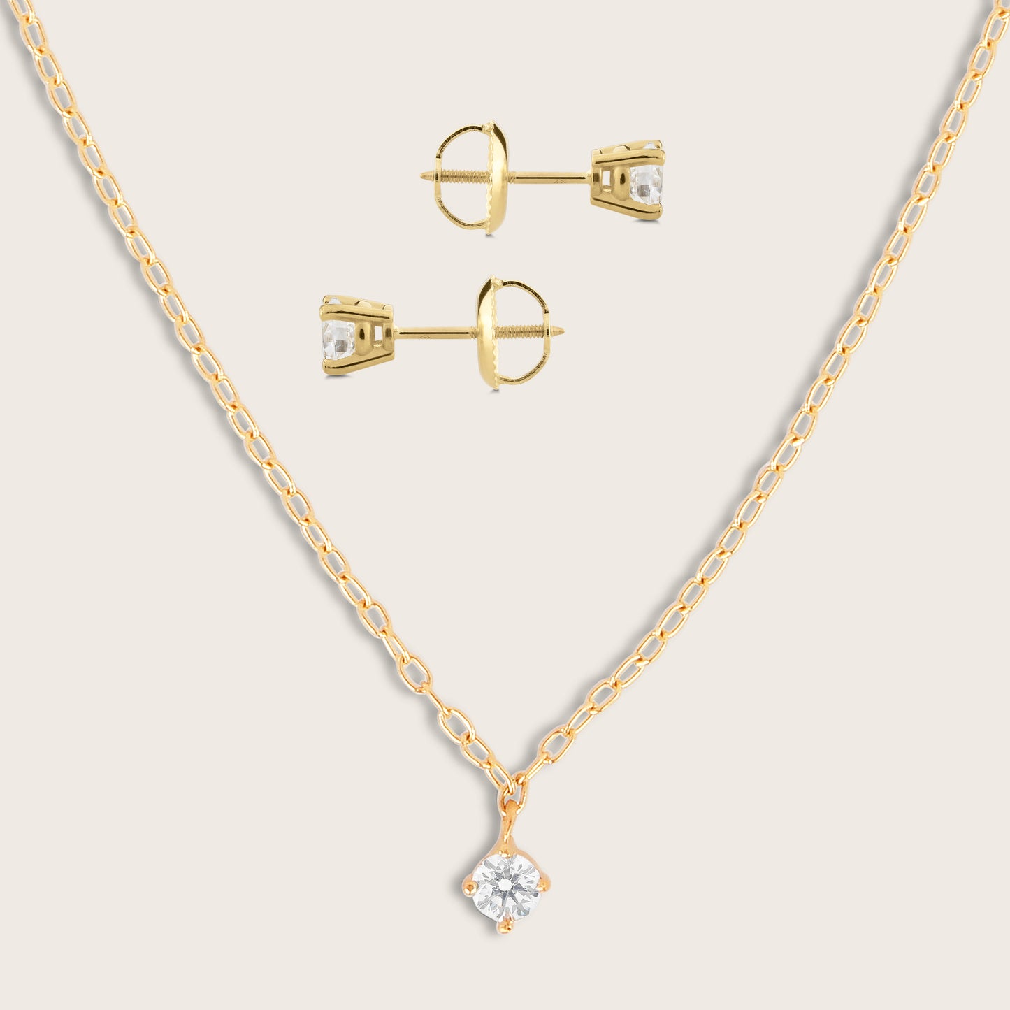 Lab Grown Diamond Solitaire Stud Earrings & Pendant Necklace Set